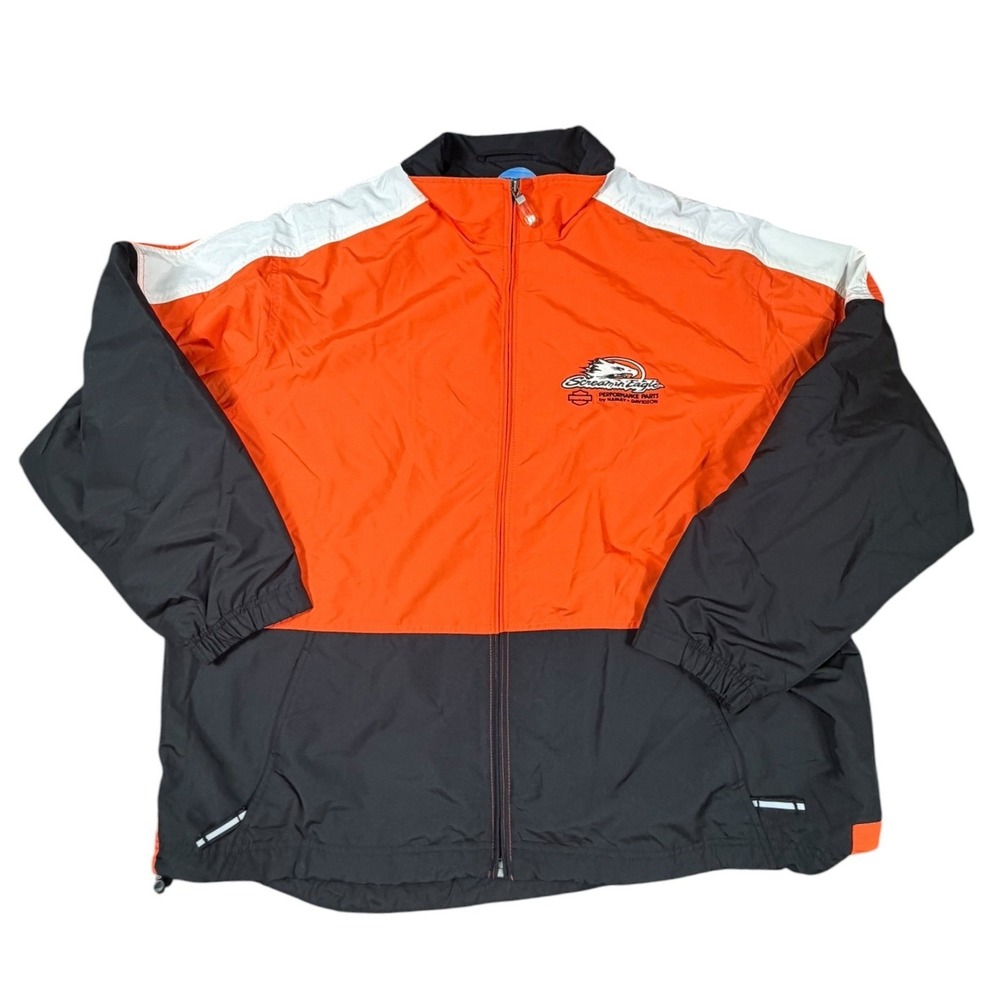 Harley Davidson Screamin Eagle Racing Windbreaker Jacket Orange‎ Black Mens XXL